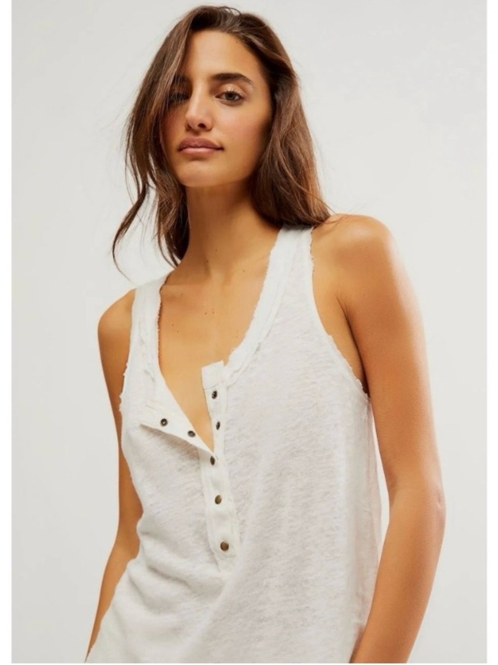 We The Free Love Language Women’s White linen Tank Top women’s Large